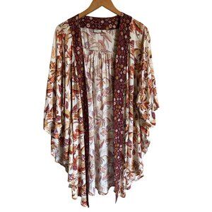 Cato Size Large Cream Orange Floral Kimono Wrap Topper Rayon